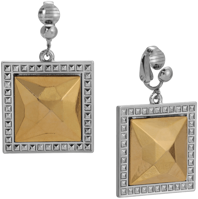 Two-Tone Faceted Square Drop Clip Earrings