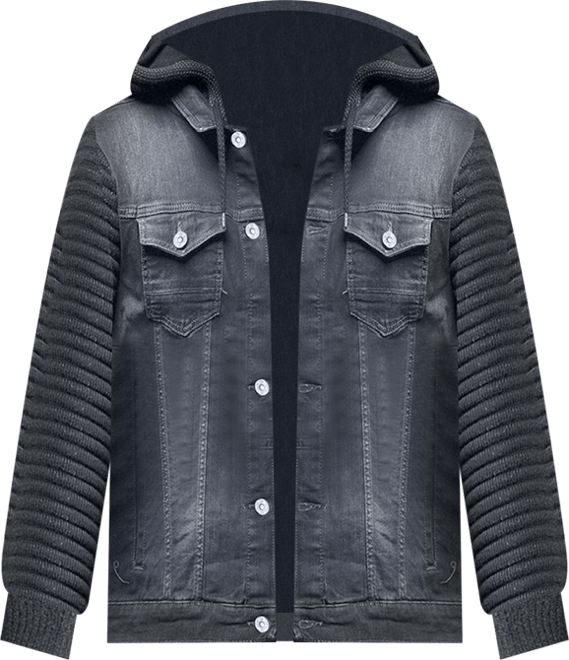 Men's LN5240 Casual Denim Jacket with Knitted Sleeves