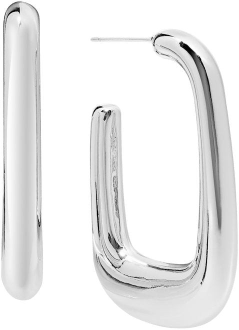 Silver, Gold Plated Brass Puff Dimensional Hoop Earring