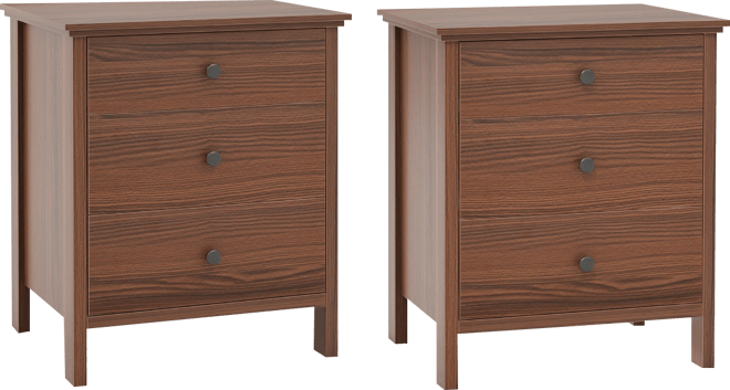 Set of 2 3-Drawer Nightstands Wooden Bedside Table Modern Side End Table Walnut