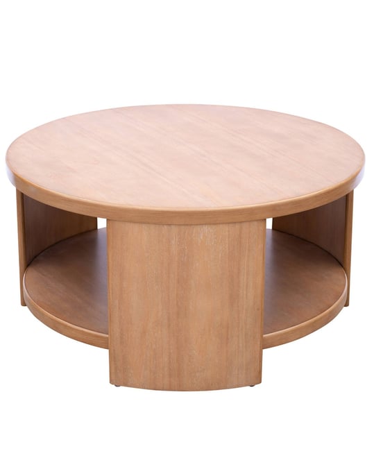 36" Wood Skye Wide Round Coffee Table with Shelf