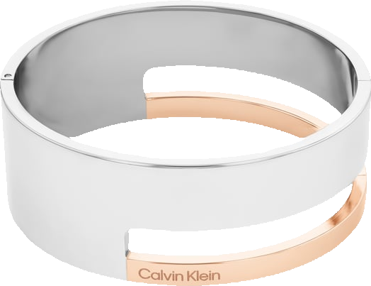 Two-Tone Stainless Steel Geometric Bangle Bracelet