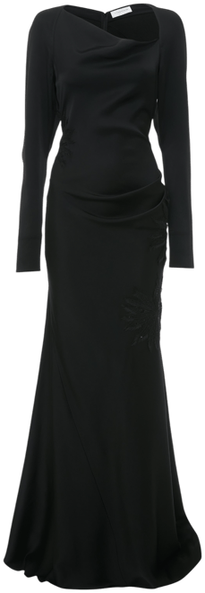 Long Sleeve Lace Applique Floor-Length Gown In Black