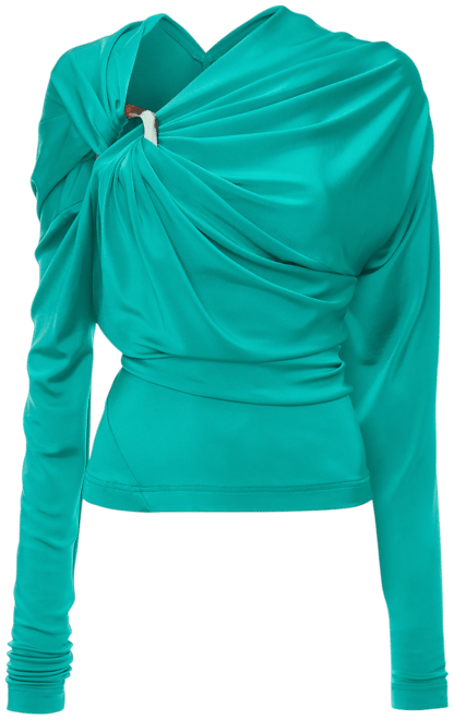 Long Sleeve Draped Jersey Top In Peacock