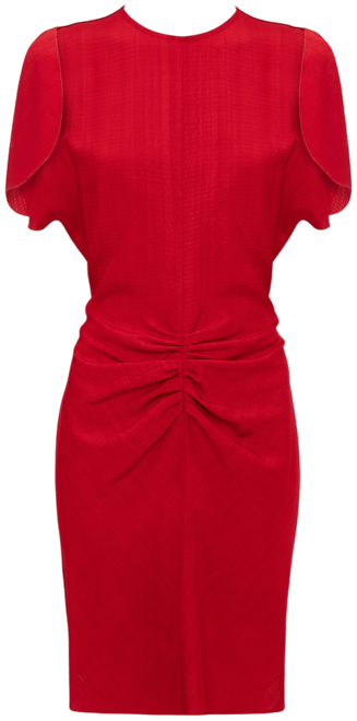 Gathered Waist Mini Dress In Carmine