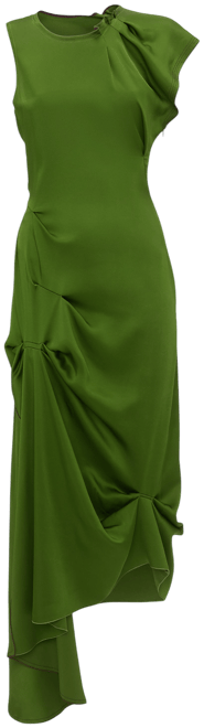 Draped Tuck Detail Midi Dress in Algae