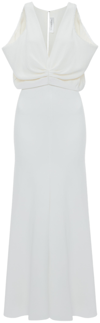 Draped Armhole Detail V-Neck Gown In Ivory