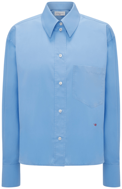 Cropped Long Sleeve Shirt In Oxford Blue