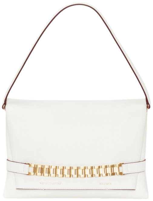 Chain Pouch Bag With Strap In White Leather