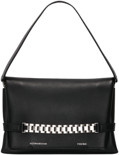 Chain Pouch Bag with Brushed Silver Chain In Black Leather