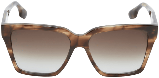 Soft Square Frame Sunglasses In Striped Khaki Havana