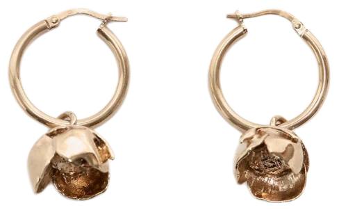 Camellia Flower Hoop Earrings In Gold