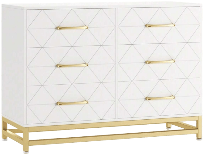 Dresser For Bedroom With 6 Drawer Double Dressers, Modern Wooden Dresser Chest, Beside Table For Closet, Nursery, Living Room