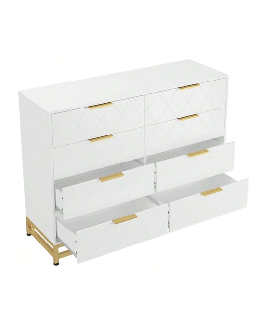 8 Drawer Dresser For Bedroom With Deep Drawers, Wide Chest Of Drawers With Metal Handles, Large Floor Wood Storage Dresser Modern Dresser