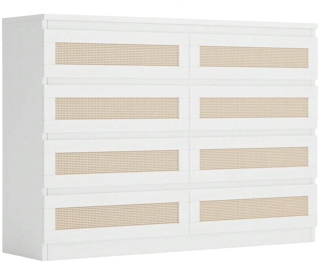 8 Drawer Double Dresser For Bedroom, Rattan Chest Of Dressers, Modern Wooden Dresser Chest