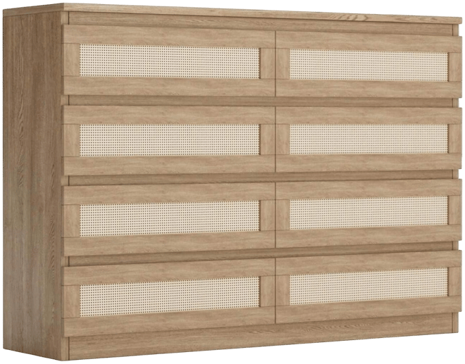 8 Drawer Double Dresser For Bedroom, Rattan Chest Of Dressers, Modern Wooden Dresser Chest