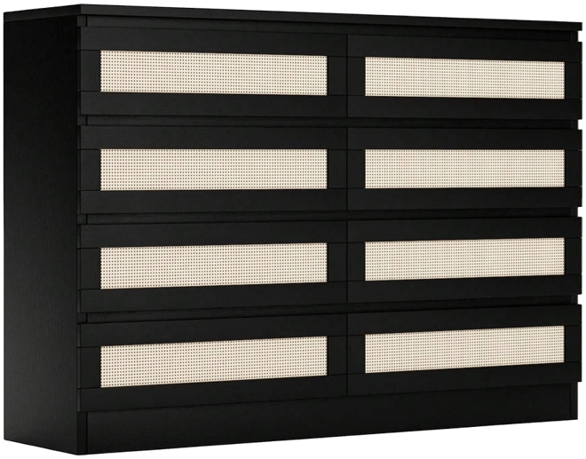8 Drawer Double Dresser For Bedroom, Rattan Chest Of Dressers, Modern Wooden Dresser Chest