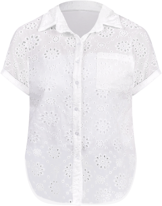 Petite Short Sleeve Eyelet Knit Back Blouse