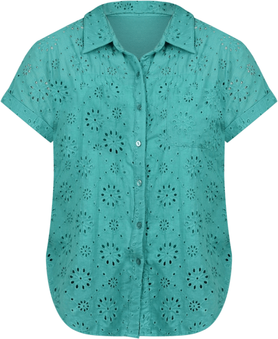 Petite Short Sleeve Eyelet Knit Back Blouse