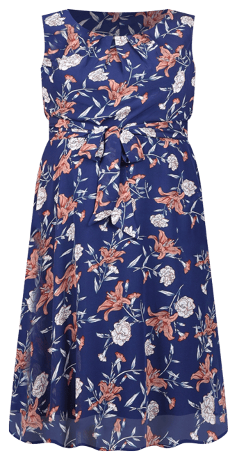 Plus Size Sleeveless Chiffon Belted Dress