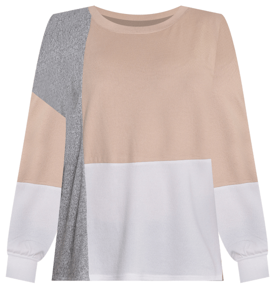 Plus Size Long Sleeve Color Blocked Pullover Top