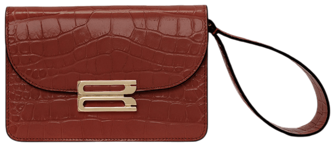 Nano Dorian Wristlet In Brick Red Croc Embossed Leather