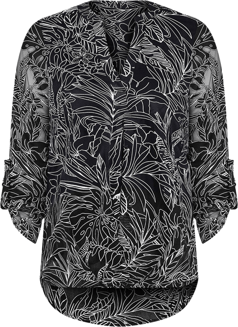 NY Collection Womens Long Sleeve Burnout Y Neck Blouse