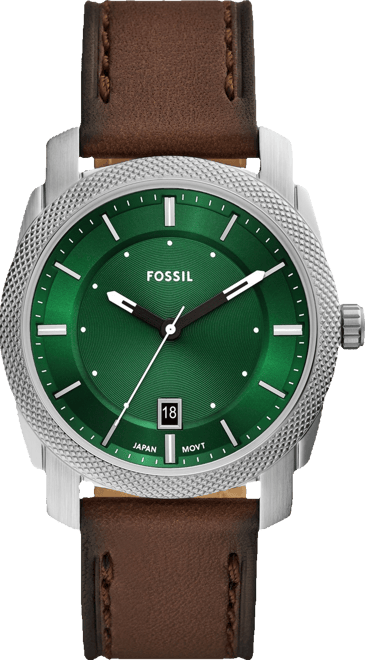 Men's Machine Three-Hand Green Dial Brown Leather Watch, 42mm