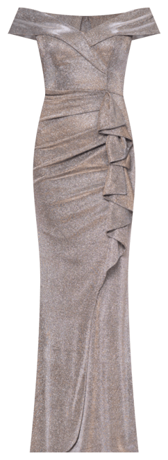 Women's Off-The-Shoulder Ruffled Glitter Gown