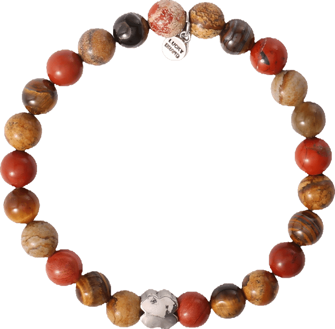 Red Jasper Mens Bracelet, Stretch Beaded Bracelet for Men with Clover Logo and Jasper Beads