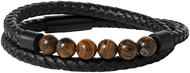 Tiger s Eye Beaded and Leather Wrap Bracelet