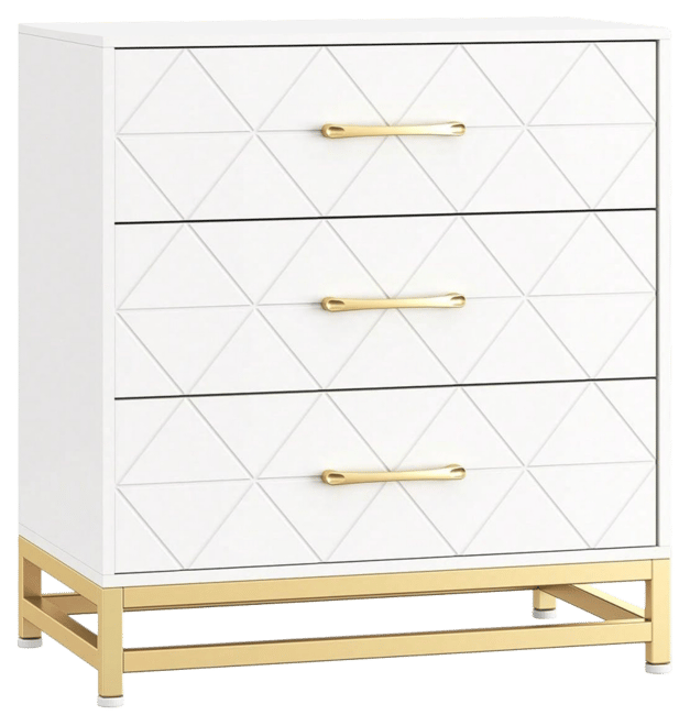3 Drawer Dresser, Wood Chest Drawers With Storage For Closet, Bedroom, Drawers Dresser Modern Bedside Nightstand With Gold Handles