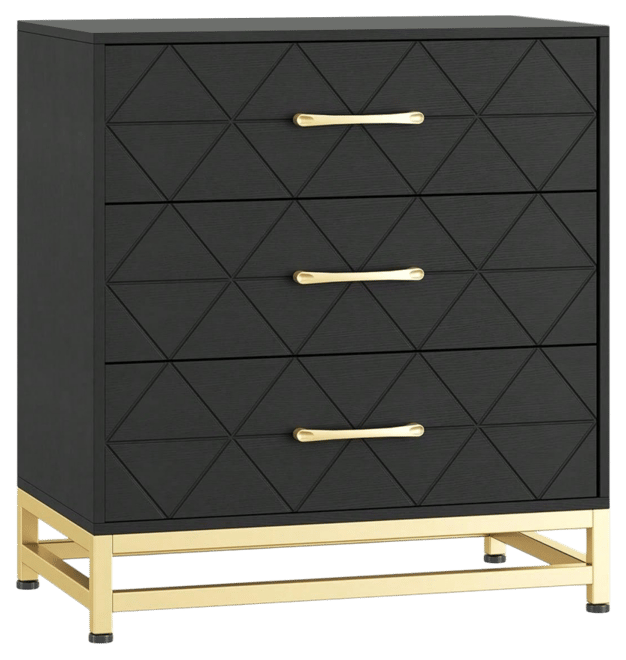 3 Drawer Dresser, Wood Chest Drawers With Storage For Closet, Bedroom, Drawers Dresser Modern Bedside Nightstand With Gold Handles