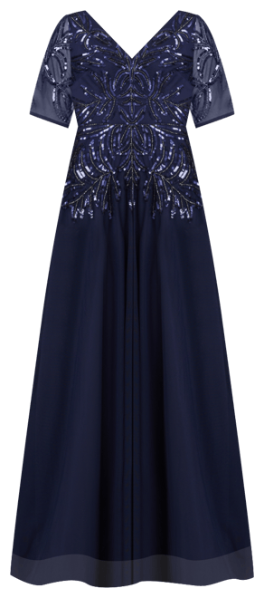 Women's Embellished Mesh V-Neck Gown