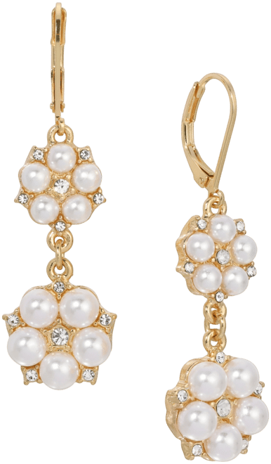 Faux Cultivated Pearl Crystal Accent Double Flower Drop Earrings