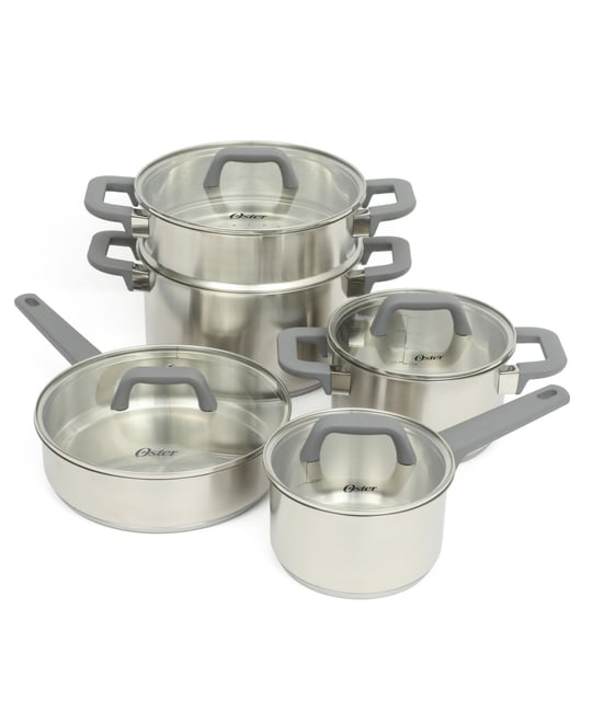 Beauford 9 Piece Stainless Steel Non-Toxic PCookware Set W/ Tri-Ply Encapsulated Bottom & Soft Touch Handles