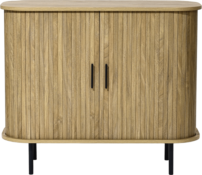 Mid-Century Modern 2-Door Accent Cabinet with Slatted Sliding Doors