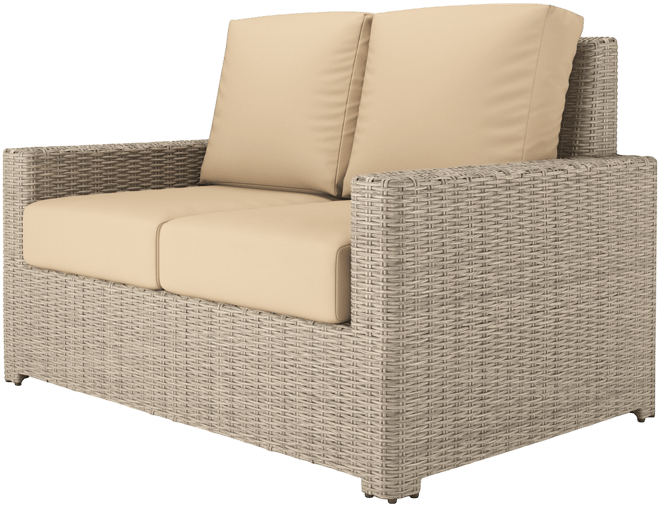 Sydney Woven Outdoor Loveseat with Sunbrella Spectrum Sand Cushions