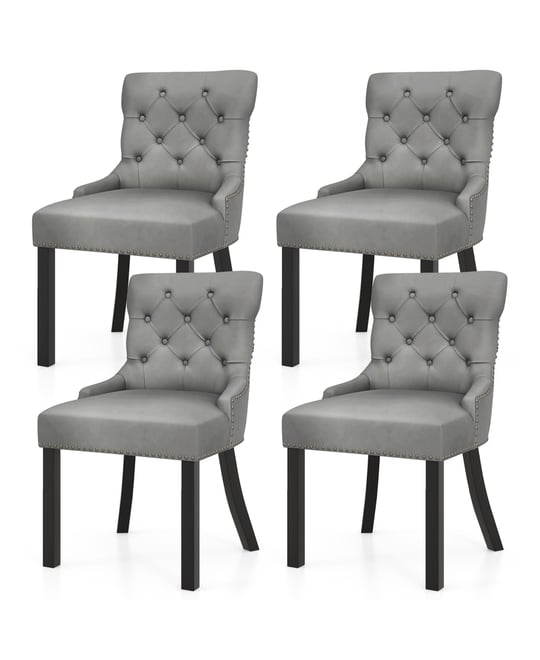 Upholstered Dining Chairs Set of 4 w/ Rubber Wood Legs Padded Seat Nailhead Trim