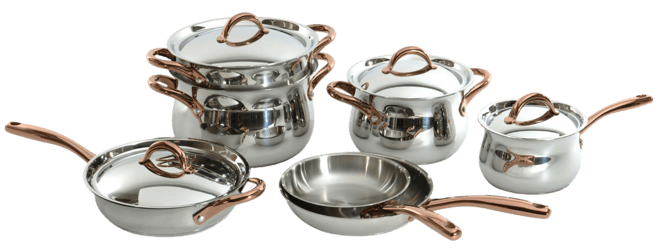 Ouro Gold 11Pc 18/10 Stainless Steel Cookware Set, Ss Lids, Rose Gold Handles