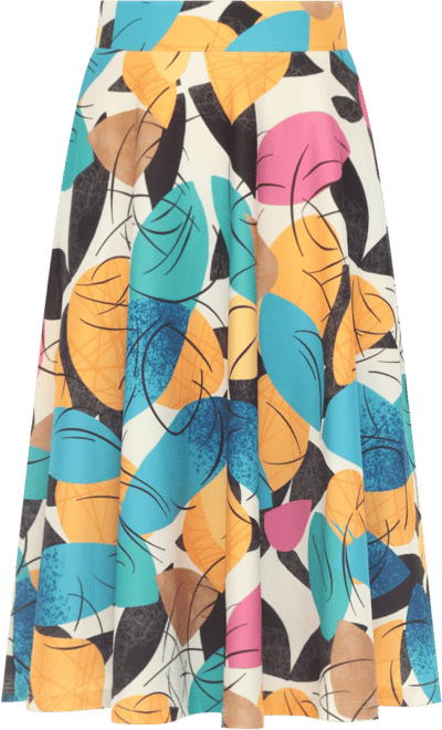 Women's Leaf Print Vintage Flared Midi Skirt