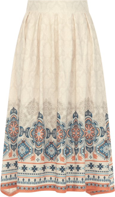 Women's Border Prints Pleated Midi Skirt