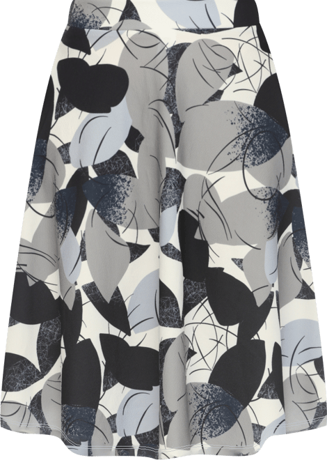 Plus Size Leaf Print Vintage Flared Midi Skirt