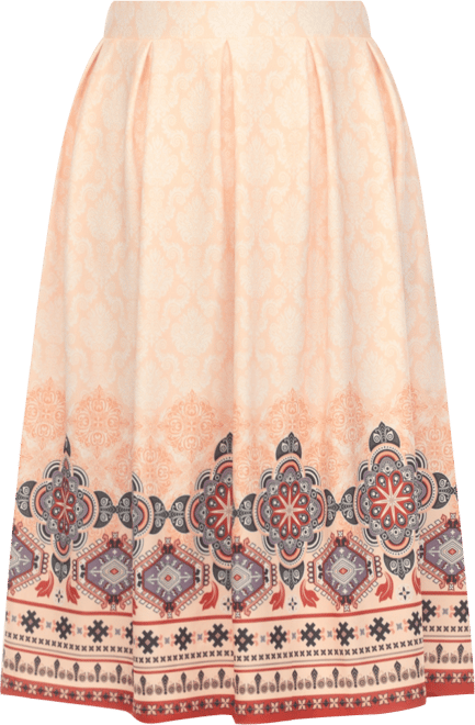 Plus Size Pleated Skirt with Border Print