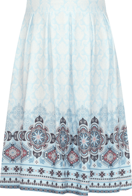 Plus Size Pleated Skirt with Border Print