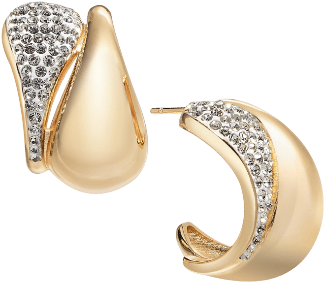 Crystal Double Teardrop C Hoop Earring