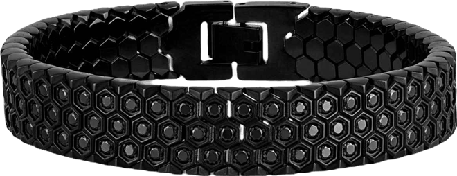 Cubic Zirconia Honeycomb Link Bracelet in Stainless Steel (Also in Black Ion-Plated Stainless Steel), Created for Macy's