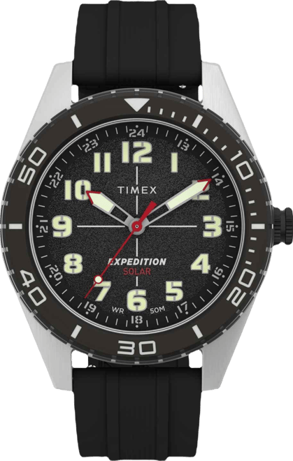 Men's Expedition Field Analog Solar Black Silicone Strap 43mm Round Watch