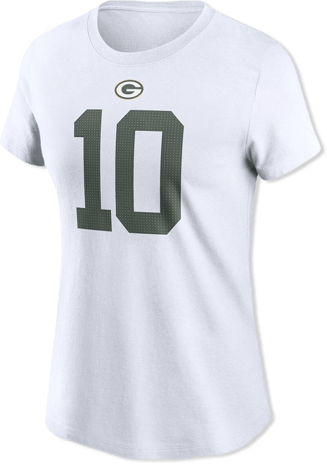 Women's Love White Green Bay Packers Player Name Number T-Shirt