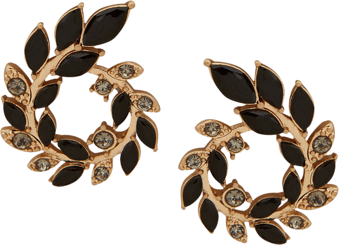 Gold-Tone Black Open Leaf Wreath Earrings